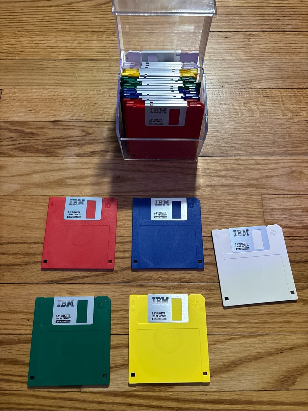 Lot of 24 IBM Vintage 3.5" Floppy Disks ASSORTED Colors w Storage Case